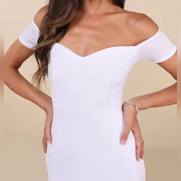 Lulus How Much I Care White Velvet Off-the-Shoulder Midi Dress, Size XS - Picture 5 of 11